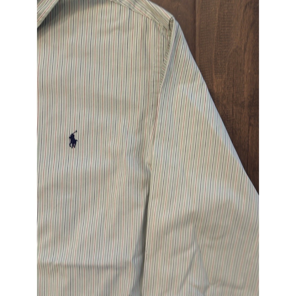 VTG Polo Ralph Lauren Custom Fit Shirt Mens Size 2XL Button Up Green Stripe Pony - Picture 3 of 7
